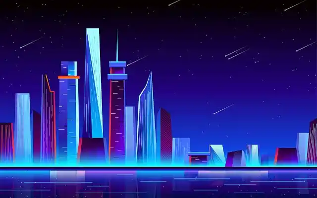 扁平夜景城市建筑微光渐变矢量ai插画建筑城市背景