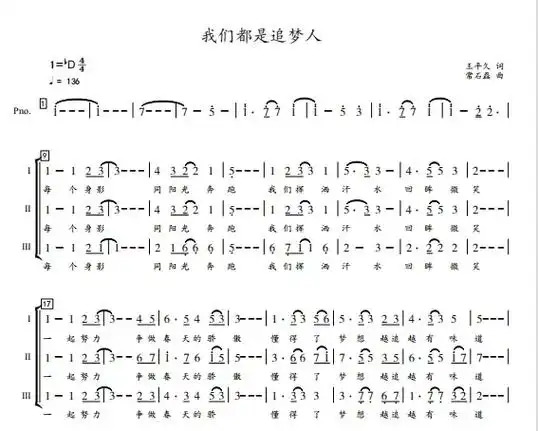 我们都是追梦人.#合唱谱 #钢琴伴奏 #伴奏音频 1:童声  - 抖音