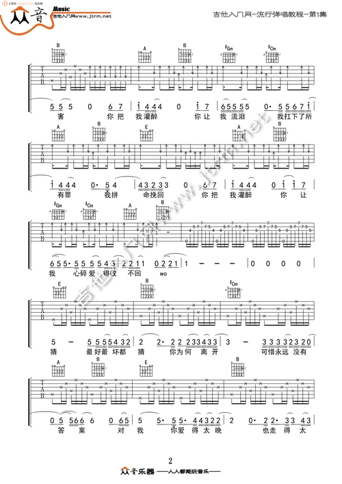 你把我灌醉吉他谱e调原版六线谱邓紫棋吉他弹唱谱