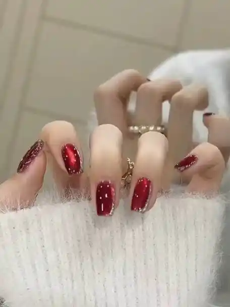 新年显白战甲7315气质高级红宝石猫眼美甲