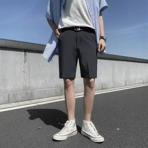 南极人西装短裤男薄款直筒五分裤男生休闲宽松冰丝凉感白色短西裤潮