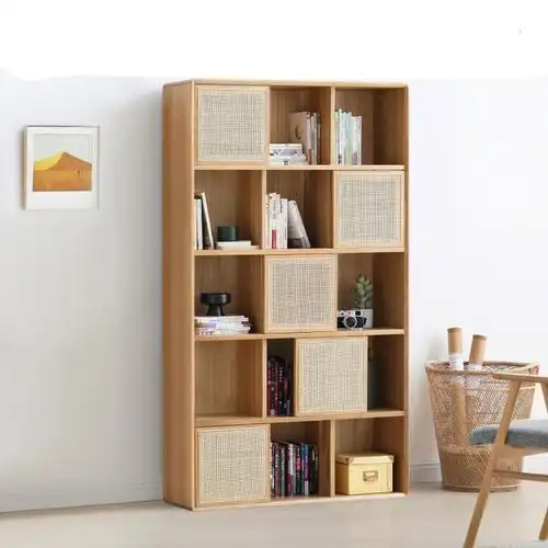 北欧书架组合实木橡木中小户型现代简约多功能家用落地书柜新定制