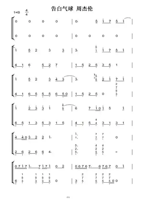 告白气球 周杰伦 改良版 钢琴谱 钢琴双手简谱