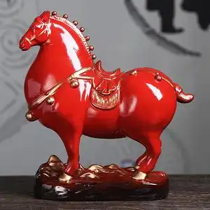 陶瓷唐马摆件十二生肖招财红色将军马家居客厅酒柜办公室工艺礼品