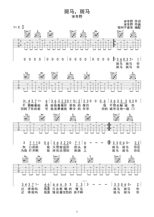 斑马斑马 - 宋冬野c调简易版弹唱吉他谱,斑马斑马 - 宋冬野c调简易版