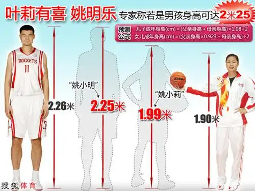 图表:揭秘姚明孩子身高 男孩2.25米女孩1.99米