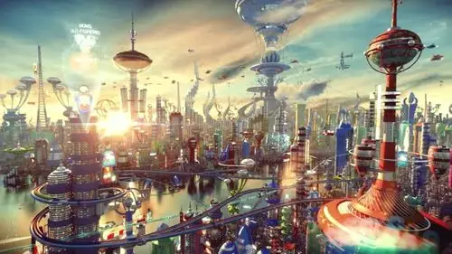 未来天空之城科幻城市背景