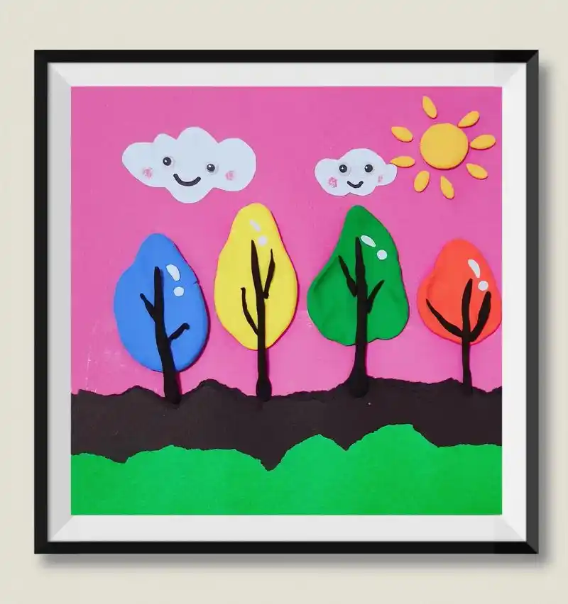 小树林粘土贴画,作品照片集合#萌知计划 #超轻粘土 #儿童创 - 抖音