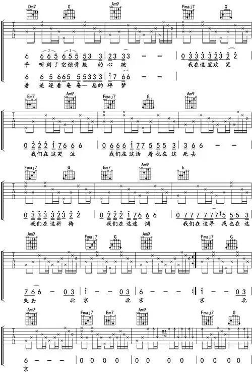 汪峰北京北京吉他谱c调原版吉他谱