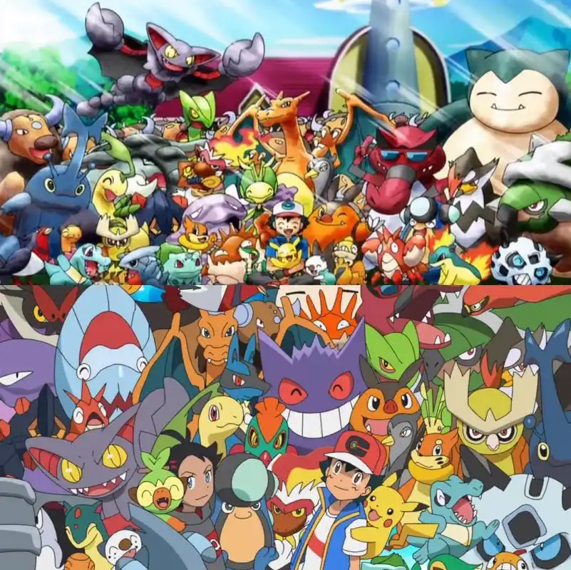 小智宝可梦大合照 动画里最全的两次智爷和他的宝可梦们的合照,时隔9