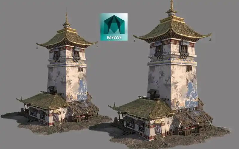 【maya场景建模】古建筑"塔楼"模型制作,三小时教会你,建模思路,模型