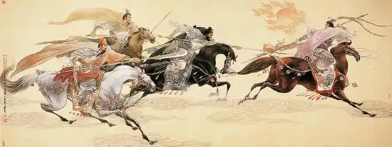 赵文元 三英战吕布 绢本 347×132cm 2007年