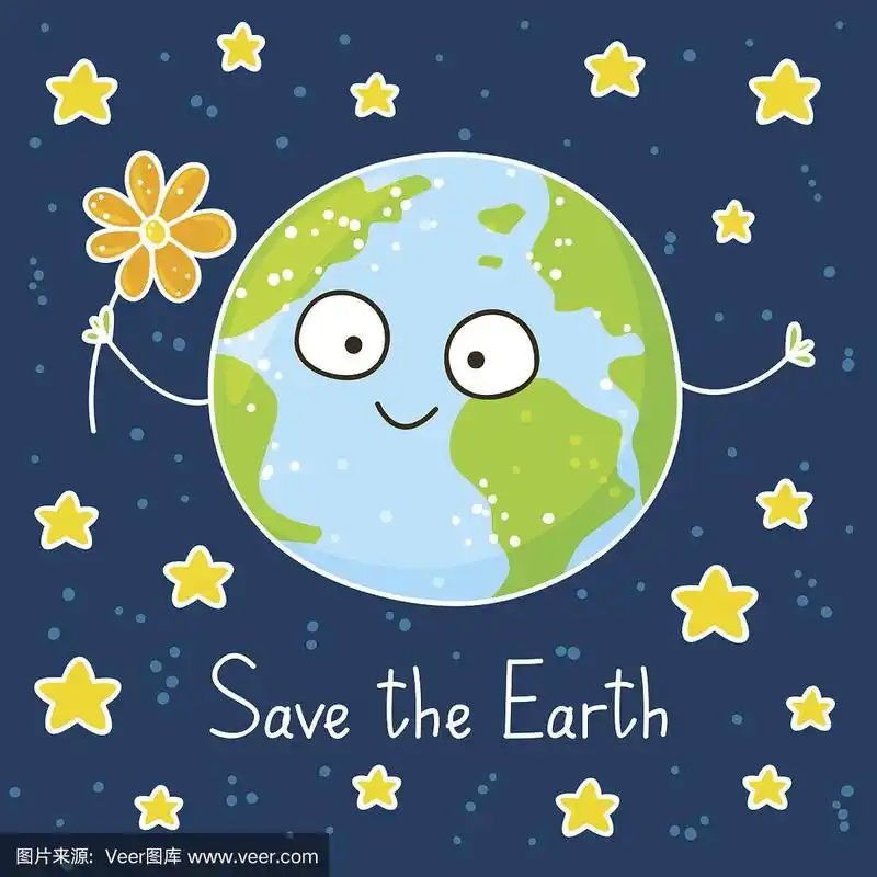 可爱的卡通地球在太空背景