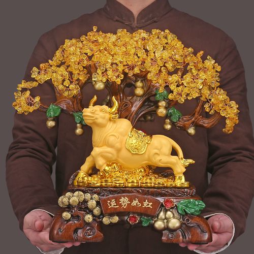 牛气冲天天牛摆件招财发财树客厅电视柜领导办公室摆件