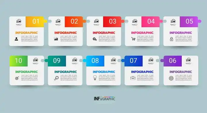 简约拼图风格ppt流程图步骤图设计模板素材 - 设计盒子