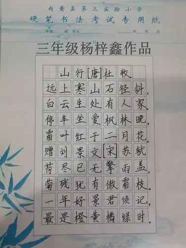 内黄县第三实验小学"阳光少年杯"书法比赛优秀作品展——三年级