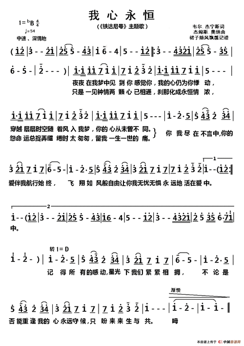 我心永恒(《铁达尼号》主题歌)_简谱