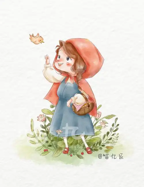 水彩风儿插——小红帽|插画|儿童插画|喵九匠 - 原创作品 - 站酷