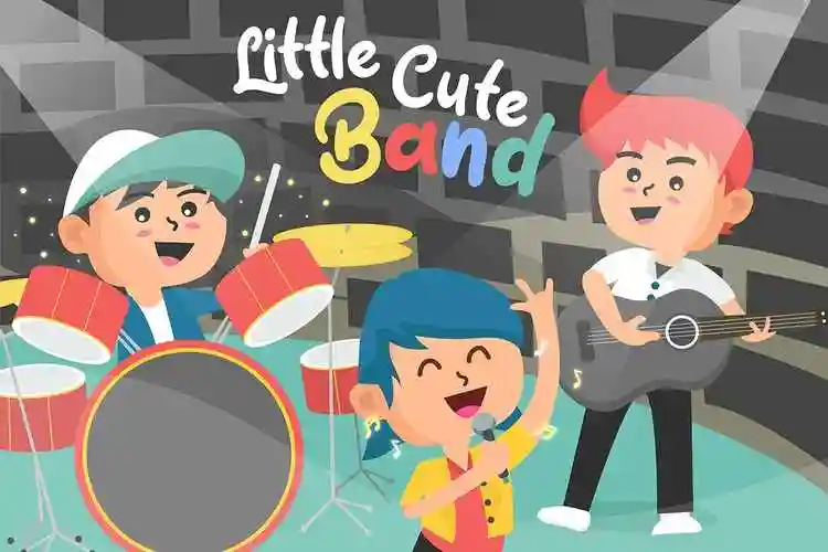 小可爱乐队演奏场景素材插画下载littlecutebandvectorillustration