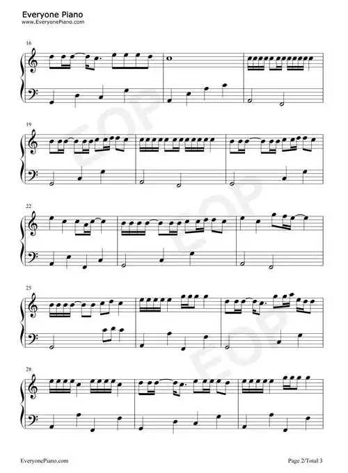 欧若拉-c调简单版五线谱预览2