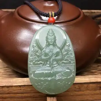 和田玉观音吊坠坐莲观音挂件菩萨牌子观音男款玉石项链