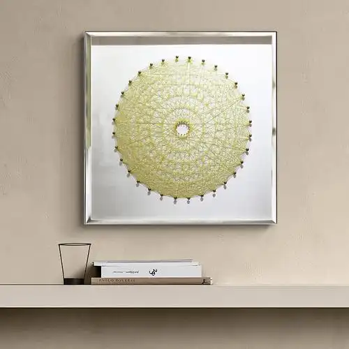 实物画画框现代玄关客厅装饰画pu皮质立体画黄色拉线圆形艺术挂画