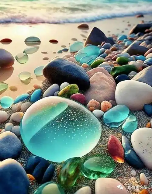 唯美浪漫的海滩水晶彩石,晶莹剔透,超级漂亮!