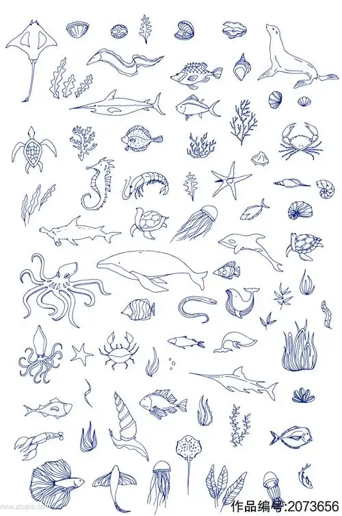 简笔海洋生物矢量图素材