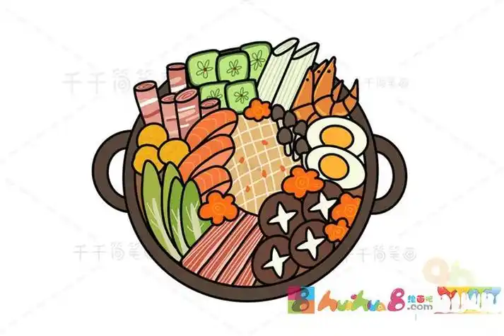 儿童简笔画火锅食材