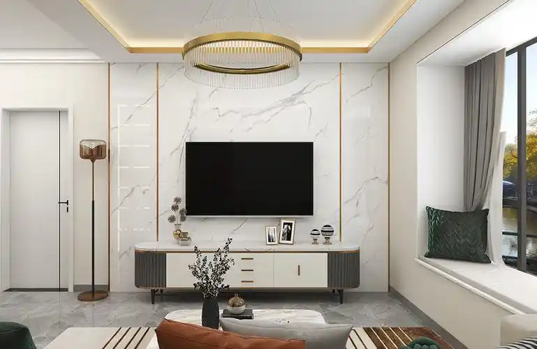 轻奢风格客厅瓷砖电视背景墙效果图