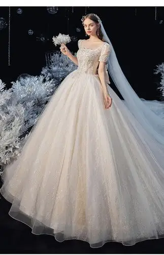 星空主婚纱2020新款高档新娘气质大拖尾重工奢华长袖秋冬款季梦幻