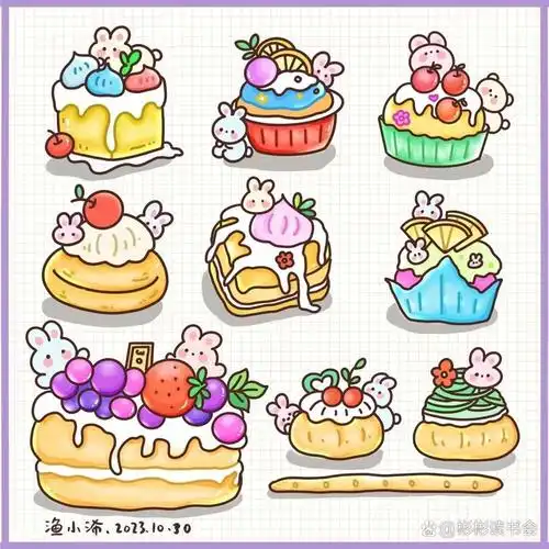 甜品美食简笔画手帐素材贴纸