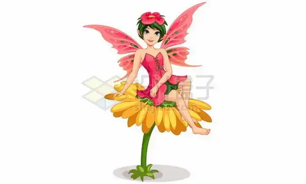 坐在花朵上的卡通花仙子小精灵324036png图片素材
