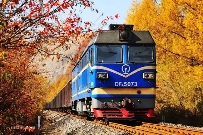 列车运行在秋色烂漫的长图线上