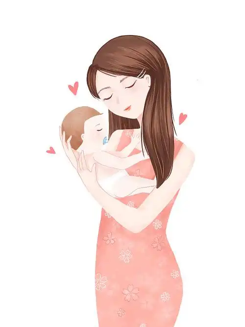 手绘插画母亲节妈妈抱着孩子图片下载