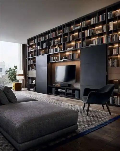 书柜电视背景墙设计,太实用!_装修达人_装修头条_齐家网