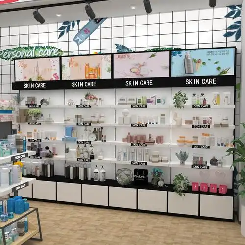 广东化妆品展示柜美容院道具 铁木货架护肤柜台定制厂家-搜采通