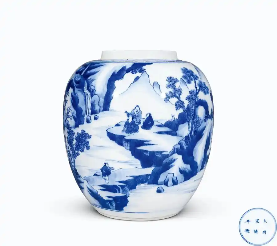 康熙青花山水人物罐,画工,色,釉具佳,约28.7万成交,图来 - 抖音