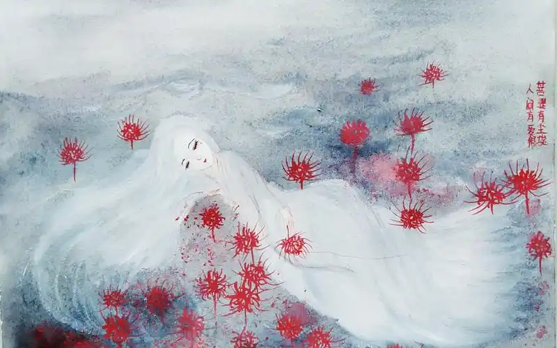 活动作品古风手绘插画忘川彼岸花如血