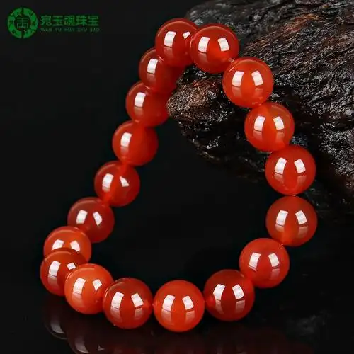 宛玉魂吉祥红玛瑙手链男女情侣款手串玉手饰本命年红玛瑙手持手环