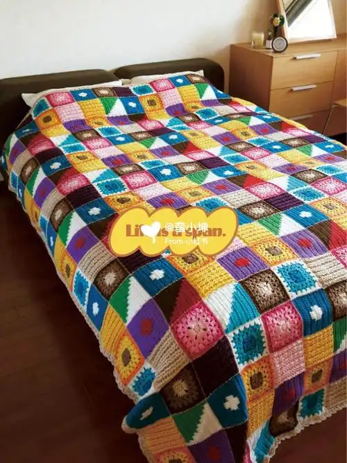 钩针编织拼花毛毯图解