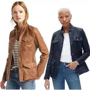 女猎装!出口美国水染植鞣绵羊皮修身显瘦真皮皮衣女有特大码