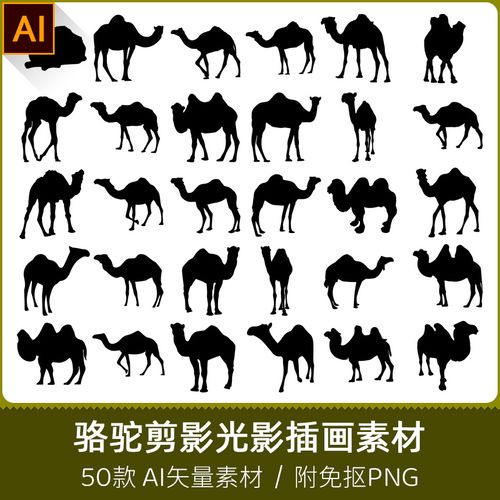 单峰骆驼双峰骆驼动物镂空轮廓剪影光影插画设计ai矢量png素材