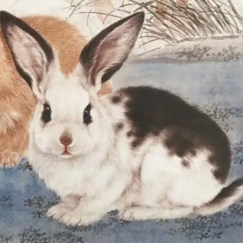 工笔兔子国画 三尺条幅 动物画 工笔兔子,画工精湛