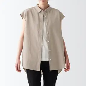 无印良品 muji 女式 亚麻混纺 无袖衬衫