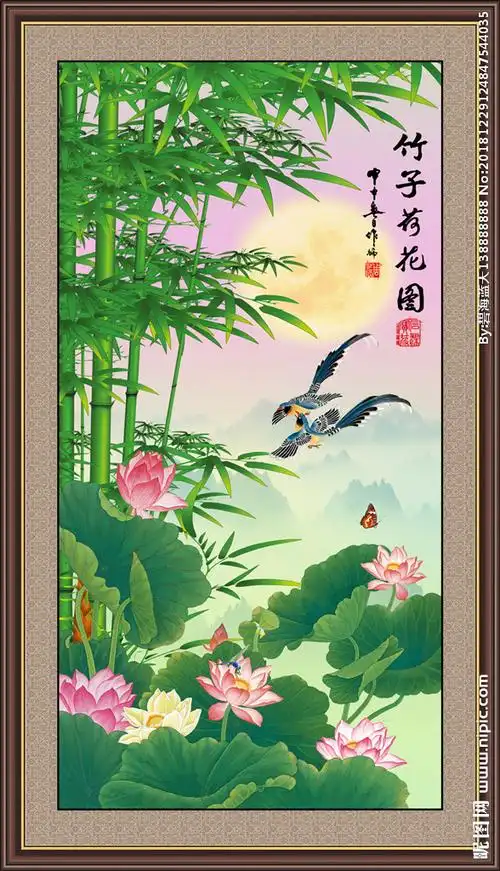 竹子荷花图图片