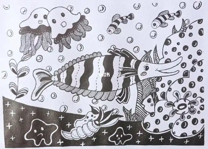 海底世界黑白画