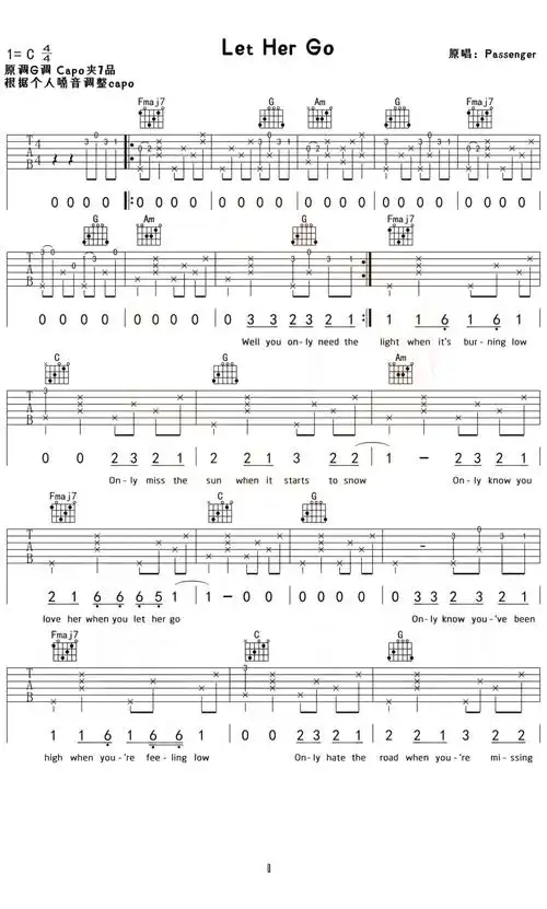 passengerlethergo吉他谱c调吉他弹唱谱原版弹唱谱