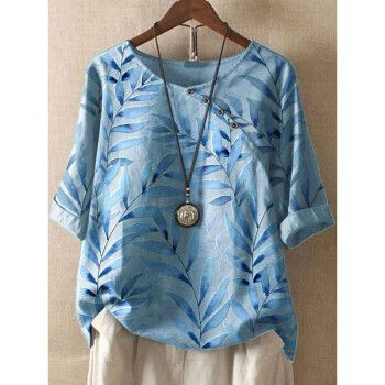 京霆棉麻短袖恤女薄日系亚麻印花文艺复古宽松显瘦休闲百搭小衫上衣天