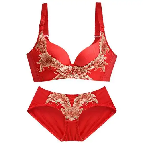 大红色本命年女士内衣套装无钢圈性感喜庆结婚新娘文胸罩套装